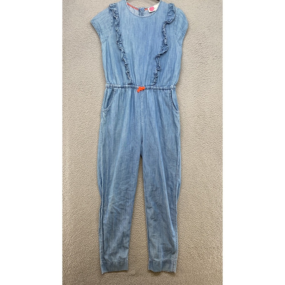 Boden‎ Jumpsuit Girls 13-14Y Chambray Light Wash Ruffles Tapered Pockets Cotton